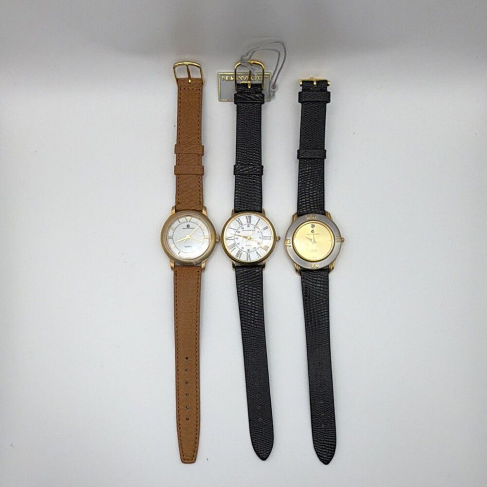 J.B. Champion Lot of 3 Quartz Analog Dress Watches Round Leather Strap